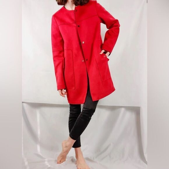 ZARA red faux suede coat Sz L - Picture 3 of 15